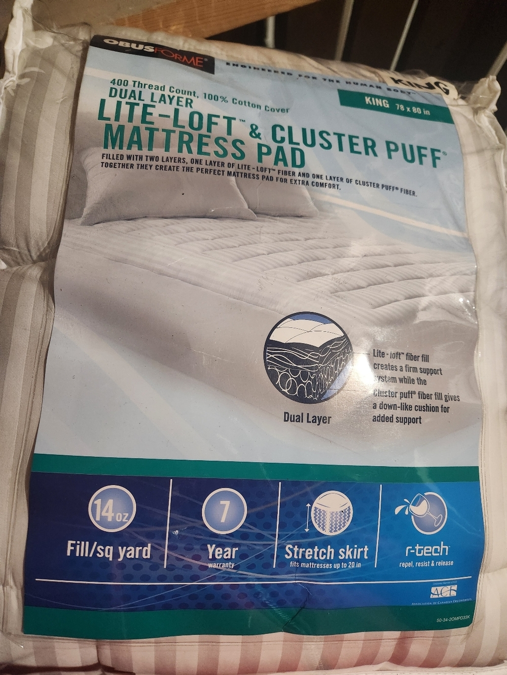 Lite-Loft & Cluster Puff King Mattress Pad - White